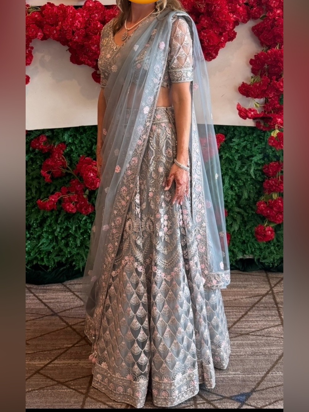 Embroidered Grey & Pink Indian Lehenga Dress